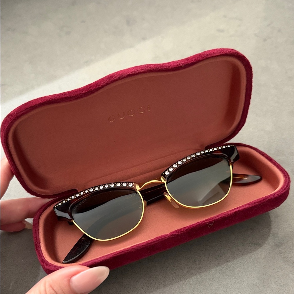Gucci Black Sunglasses with Gold and Crystal Accents